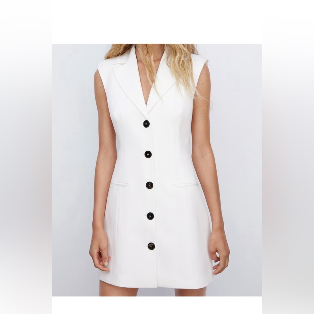 Mango White Vest Dress with buttons